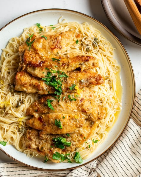 Chicken Piccata Angel Hair Pasta, Chicken Piccata And Pasta, Chicken Piccata With Angel Hair Pasta, Chicken And Angel Hair Pasta, Lemon Angel Hair Pasta, Chicken Angel Hair Pasta, Pasta With Herbs, Apartment Meals, Angel Hair Pasta Recipes