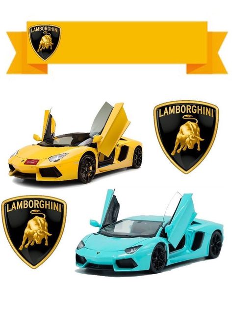 Lamborghini Cake Topper Printable, Lamborghini Sticker, Topper Mobil, Batman Birthday Invite, Pasta Sticker, Lamborghini Coloring Pages, Lamborghini Cake, Ferrari Cake, Yellow Lamborghini