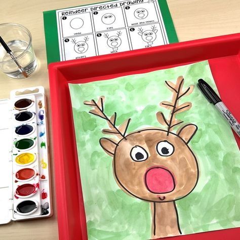 Jackie Kops ⭐️ Preschool & Pre-K (@pocketofpreschool) • Instagram photos and videos Directed Drawing Christmas, Christmas Drawings For Kids, Kindergarten Christmas Crafts, Reindeer Drawing, Drawing Christmas, Directed Drawing, Christmas Kindergarten, Winter Preschool, Kindergarten Class