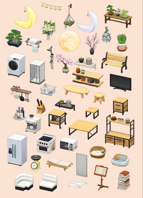 Animal Crossing Items Qr Codes, Clothes For Animal Crossing, Chadwick Animal Crossing, Animal Crossing Codes Furniture, Animal Crossing Island Inspiration Villager House, Cottage Core Items Acnh, Cool Animal Crossing Designs, Animal Crossing Furniture List, Cute Animal Crossing Builds