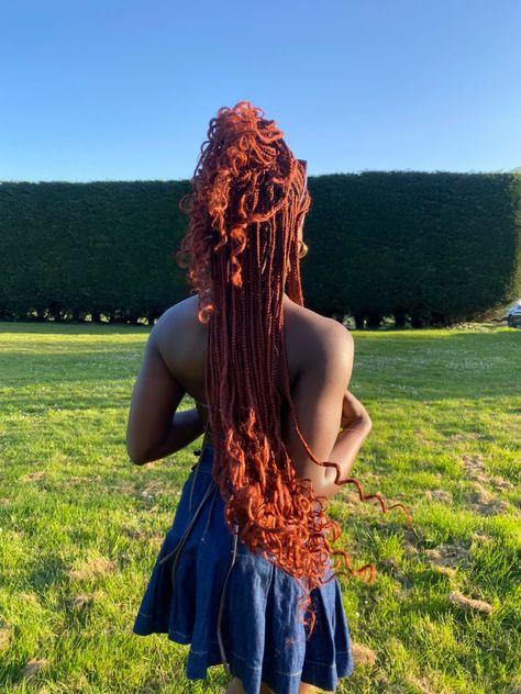 Ginger Braids With Curls At The End, Ginger Braids With Curly Ends, Fall Braid Colors, Colour 350 Knotless Braids, Colour 350 Box Braids, Colour 350 Braids, Ginger Knotless Braids With Curls, Fall Knotless Braids, Ginger Bohemian Knotless Braids