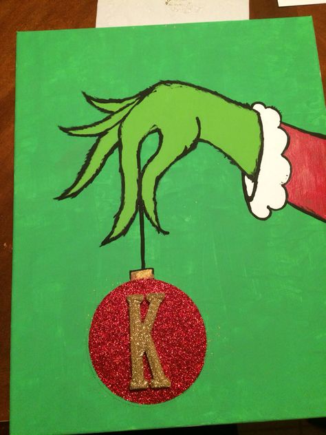 Grinch Painting On Canvas Easy, Easy Grinch Painting, Grinch Christmas Painting, Grinch Painting Ideas, The Grinch Painting, Grinch Painting On Canvas, Grinch Canvas Painting, Grinch Paintings, Whobilation Party