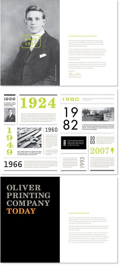 If we'd like to bring in elements of history to the conference, I think an approach similar to this would be great. Reminds me of an old newspaper in layout, and they've used accompanying time-appropriate typefaces Family Tree Book, Template Brochure, Editorial Design Layout, Graphic Design Collection, Timeline Design, Layout Editorial, Magazine Layouts, Magazine Layout Design, Annual Reports