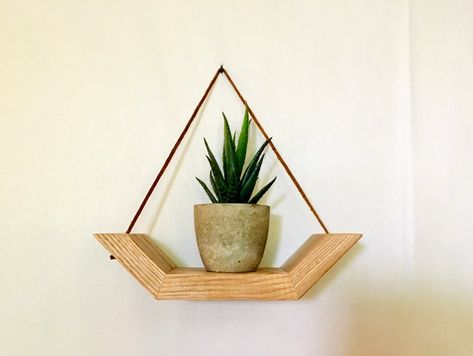 Geometric Shelf, Geometric Shelves, Unique Woodworking, Ash Tree, Hanging Shelf, Scrap Wood Projects, House Plants Decor, Beginner Woodworking Projects, Small Wood Projects