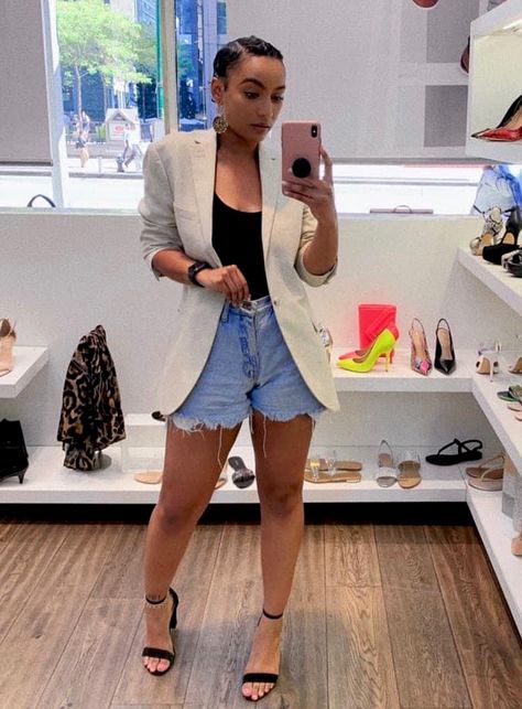 Blazer Jean Shorts And Heels Outfit, Simple Brunch Outfits, Classy Summer Outfits, Simple Summer Outfits, Style Muse, Shorts Outfit, Classy Casual Outfits, 2022 Fashion, Brunch Outfit