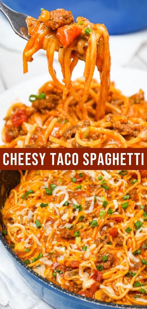 Dinner With Julie Recipes, Easy Rotel Tacos, Cheesy Taco Spaghetti Casserole, Ground Beef Tomato Sauce Pasta Recipes, Recipes Using Rotel Tomatoes, Cheesy Taco Spaghetti, Rotel Tacos Ground Beef, Recipes Using Rotel, Recipe With Spaghetti Sauce