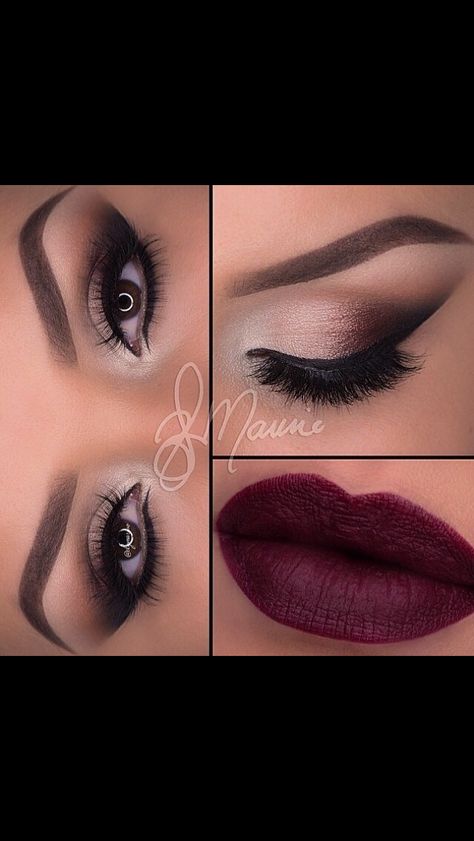 Dark plum Wine Dress Makeup, Red Prom Dress Makeup, Maroon Dress Makeup, Makeup For Burgundy Dress, Makeup For Prom, Burgundy Makeup, Red Dress Makeup, Wine Dress, Formal Makeup