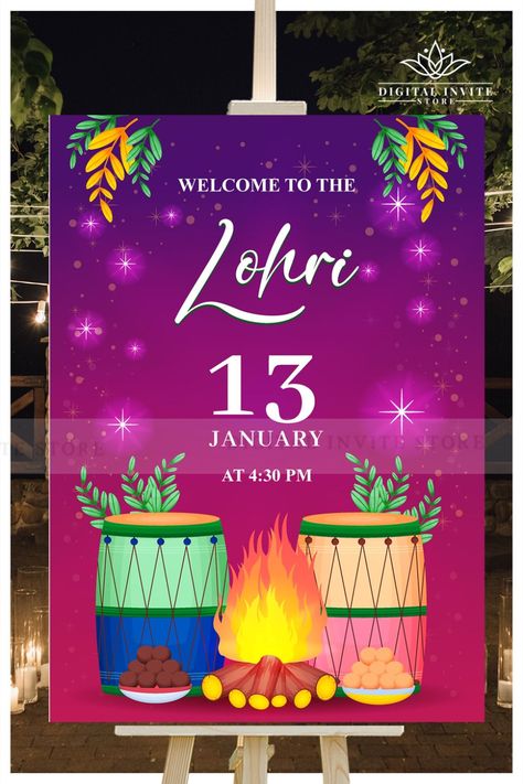 This Beautiful and Royal Punjabi Lohri Welcome Sign template is perfect for Lohri Ceremony Welcome Sign as Lohri Welcome sign for your Lohri Party, that is a editable and printable template download for Lohri signage template! Lohri Party, Ceremony Welcome Sign, Unique Wedding Signs, Welcome Sign Template, Party Sign, Festive Decor, Sign Templates, Template Download, Party Signs