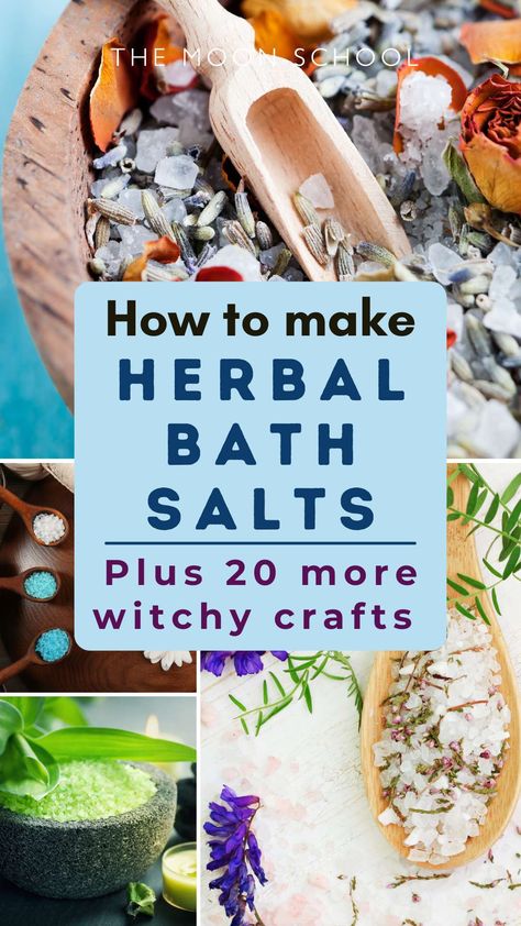 Herbal bath salts tutorial winter craft ideas DIY gifts for christmas Holistic Homemade Gifts, Witch Bath Salts Recipe, Salt Gifts Ideas, Winter Bath Salts Diy, Diy Witch Gifts Ideas, Winter Bath Salts, Herbal Gifts Diy, Homemade Witchy Gifts, Witchy Christmas Decor Diy