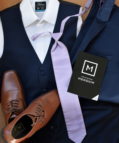 Are you getting married? Check out our post on @menguintux and see how simple and convenient it is to rent your tux online #menguintux #ad Navy Blue Suit Lavender Tie, Navy Blue Suit With Lilac Tie, Navy Blue Tux With Lavender, Navy Suit With Purple Tie, Navy Suit With Lavender Tie, Navy Suit Lilac Tie, Navy Suit Lavender Tie, Navy Blue And Lavender Wedding, Navy And Lavender Wedding