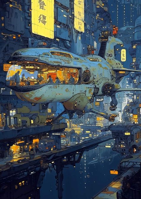 Spaceship Aesthetic, Ville Cyberpunk, Dystopian Art, Art Cyberpunk, Sci Fi Landscape, Bd Art, Science Fiction Artwork, Sci Fi City, Sf Art