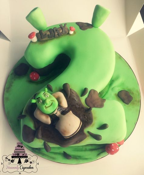 Shrek Cake Ideas, Themed Number Cake, Shrek Birthday Cake, Shrek Birthday, Shrek Cake, Number Birthday Cakes, 2 Birthday Cake, Bday Party Theme, Number Cake