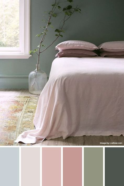 Sage Bedroom, Green Bedroom Walls, Sage Green Bedroom, Green Bedroom, Bedroom Walls, Green Walls, Bedroom Color Schemes, Pink Bedroom, Bedroom Green