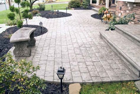 Top 50 Best Stamped Concrete Patio Ideas - Outdoor Space Designs Stamped Concrete Covered Porch, Stamped Concrete Patio Brick Pattern, Stamped Concrete Patio Ideas, Stamped Concrete Designs, Stamped Patio, Stamped Concrete Patio Designs, Concrete Patterns, Stamped Concrete Patterns, Hardscape Ideas