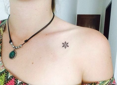 Simple sun Sun On Collar Bone Tattoo, Bone Tattoo, Inspo Tattoo, Collar Bone Tattoo, Collar Bone, Little Tattoos, Tattoos And Body Art, Tattoo Placement, Mini Tattoos