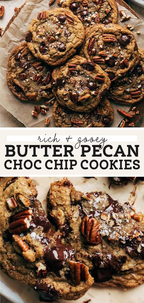 Savory Pecans, Ooey Gooey Cookies, Pecan Chocolate Chip Cookies, Gourmet Chocolate Chip Cookies, Butternut Bakery, Cookies With Chocolate Chips, Pecan Chocolate, Gooey Chocolate Chip Cookies, Chocolate Chip Pecan Cookies