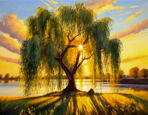 Weeping willow - Photoz2art Willow Trees Painting, Acrylic Willow Tree Painting Easy, Magical Willow Tree, Weeping Willow Tree Aesthetic, Weeping Willow Tree Drawing, Painting Willow Tree, Weeping Willow Tree Painting, Weeping Willow Painting, Willow Drawing