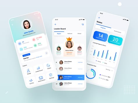 Redesign Profile Leaderboard Dashboard for E - Learning App by Nasir Uddin E Learning Mobile App Design, Leaderboard Ui Design, Profile Ui Mobile, E Learning App, App Dashboard Ui, Profile Ui Design, App Png, Profile App, App Design Trends