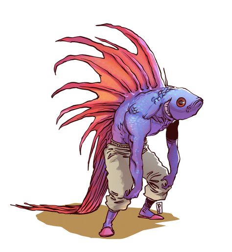 ArtStation - Were Fish part 3, Desar Yuartha Fish Man Concept Art, Fish Monster Character Design, Locathah Character Design, Fish Character Art, Fish Monster Art, Fish People Character Design, Fish Person Character Design, Dnd Fish, Lobster Monster