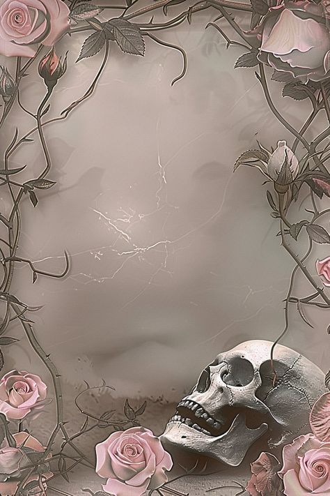 Introducing our 'Vintage Skull and Roses Decoupage Paper,' perfect for adding a touch of gothic elegance to your crafting projects. This high-quality decoupage paper features a beautifully detailed skull surrounded by delicate roses and thorny vines, set in a vintage style with hues of pink, green, and beige, capturing the mysterious beauty of gothic floral art. Decoupage, the art of layering images onto surfaces, is elevated with this exquisite skull and roses-themed tissue paper. The intricate Pink Gothic Wallpaper, Gothic Printables, Thorny Vines, Empress Card, Woodland Princess, Printed Furniture, Scary Skull, Mysterious Beauty, Vintage Colour Palette