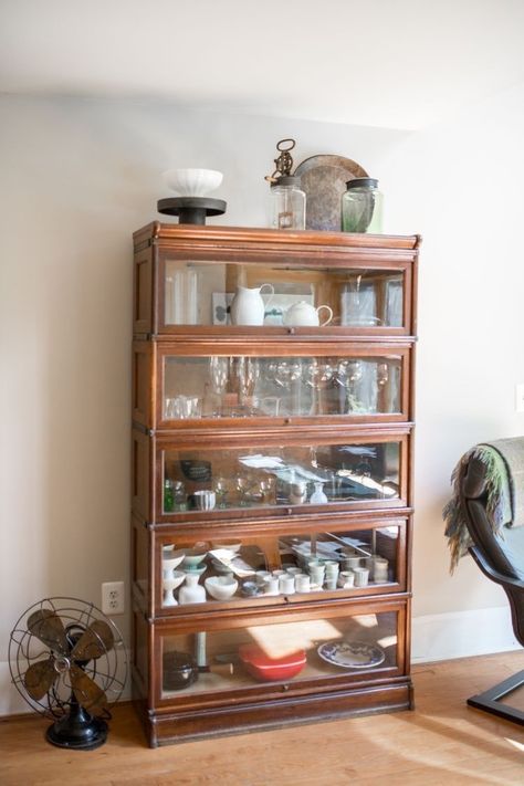 Barrister Bookcase Repurposed, Lawyer Bookcase, Lawyers Bookcase, China Ceramics, Belfast Maine, Bookcase Bar, Barrister Bookcase, Antique Bookcase, Quilt Storage