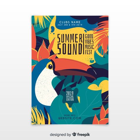 Music Abstract, Toco Toucan, Poster Creative, Summer Invitation, Tropical Poster, Summer Music Festivals, Music Festival Poster, Poster Music, Festival Poster