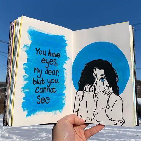 Sara on Instagram: “Blue pages by @art.by.tess :) // // follow @sarasartjournals for more art journal posts 💙” Blue Journal Aesthetic, Aesthetic Scrapbook, Face Art Drawing, Blue Journal, Mini Art Journal, Disney Drawings Sketches, Diary Diy, Bullet Journal Mood Tracker Ideas, Vintage Paper Background