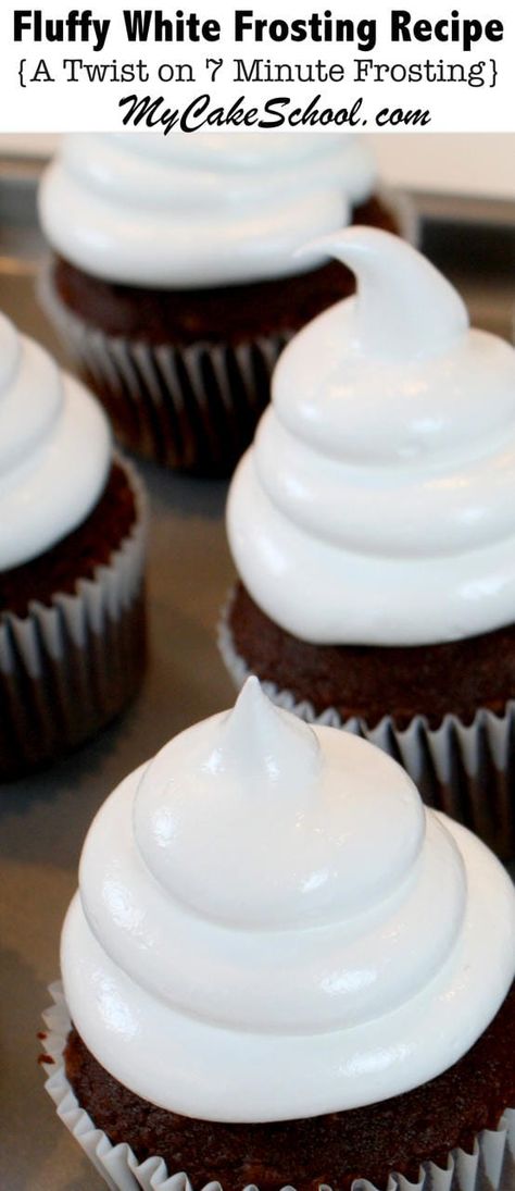 White Frosting Recipes, Seven Minute Frosting, 7 Minute Frosting, Fluffy White Frosting, My Cake School, Frost Cupcakes, Icing Frosting, White Frosting, Frosting Recipe