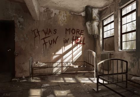 ArtStation - Haunted asylum, Stefan Koidl Art Sinistre, Haunted Asylums, Creepy Paintings, Images Terrifiantes, Apocalypse Aesthetic, Abandoned Asylums, Scary Gif, Creepy Images, Creepy Pictures