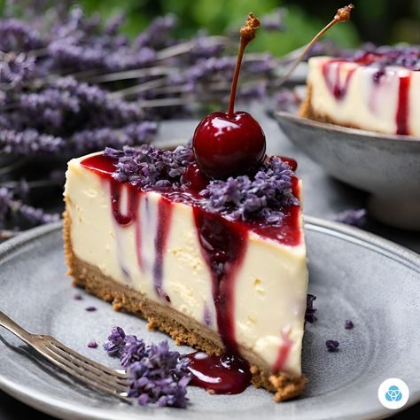 Earl Grey & Lavender Infused Cherry Cheesecake Recipe Lavender Earl Grey Cheesecake, Honey Lavender Cheesecake, Earl Grey Cheesecake, Lavender Cheesecake, Earl Grey Lavender, Cherry Cheesecake Recipe, Glazed Cherries, Sales Website, Lavender Recipes