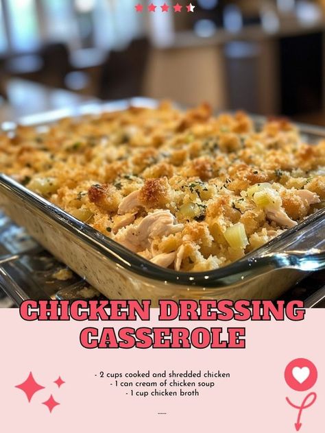 Cheap Delicious Recipes Chicken Dressing Casserole, Make Ahead Chicken, Dressing Casserole, Chicken And Dressing Casserole, Chicken And Dressing, Chicken Dressing, Easy Cooking Ideas, Casserole Easy, Tasty Chicken