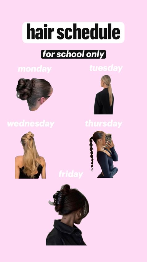 save for later if u ever need hairstyles for the week Hairstyles For The Week, Schedule For School, Hair Schedule, Thursday Friday, Glow Up Tips, Save For Later, Hairstyles For School, Lip Gloss, Lips