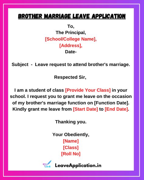 This page is especially for those who are finding the quick guide and samples for leave application for brother marriage. We provided everything that you will need to write the best Leave Application For Brother Marriage To Principal Of School. Leave Application For School By Student, Leave Application For School, School Leave Application, Collage Application, Letter Writing Format, Marriage Application, English Letter Writing, Letter Writing Examples, Aesthetic Instagram Accounts