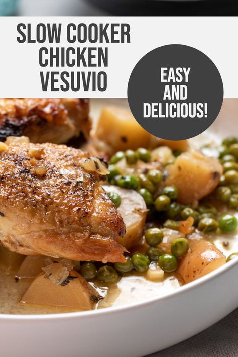 Crockpot Chicken Vesuvio, Chicken Vesuvio Crockpot, Crockpot Meals Soup, Chicken Vesuvio Recipe, Crock Pot Casseroles, Weeknight Chicken Dinner, Chicken Vesuvio, Ninja Foodie Recipes, Healthy Slow Cooker Recipes