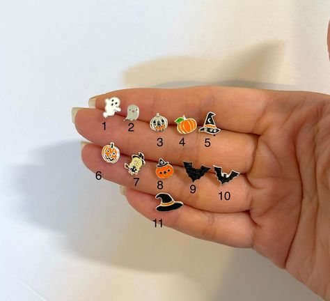 Halloween Nose Piercing, Fun Nose Studs, Silver Pierced Earrings For Halloween, Halloween Nose Ring, Themed Silver Earrings For Halloween, Cute Nose Studs, Halloween Themed Silver Earrings, Cute Ghost Earrings, Halloween Earrings Studs