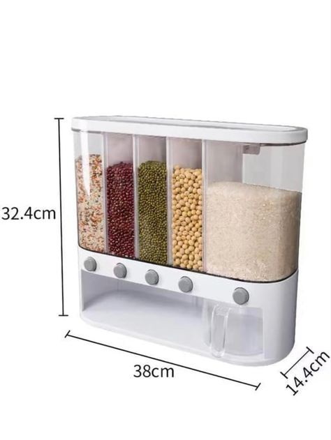 5 grid dry goods dispenser Kitchen Countertops Organization, Rice Dispenser, Kitchen Container, Cereal Dispenser, Dry Food Storage, Grain Storage, Food Dispenser, Kitchen Containers, Tidy Kitchen