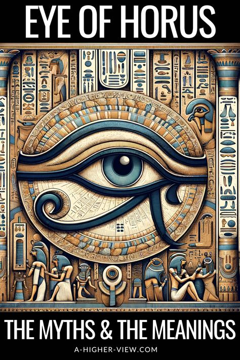 The Eye of Horus, also known as the “wedjat eye,” represents healing, protection, and wholeness.  Its origins lie in the mythological struggle between Horus, the falcon-headed god of the sky, and Set, the god of chaos and disorder.  In this article we explore the fascinating myth and meanings of the iconic Eye of Horus.  #eyeofhorus #horus #symbolsandmeanings #wedjateye #egyptiansymbolsandmeaningsspiritual #spiritualsymbolsandmeanings Eye Of Ra Art, Witchy Teas, All Seeing Eye Of God, Eye Of Horus Design Art, Eyes Of Ra, Eye Of Horus Meaning, Horus God, Eye Of Horus Eye Of Ra, God Of Chaos