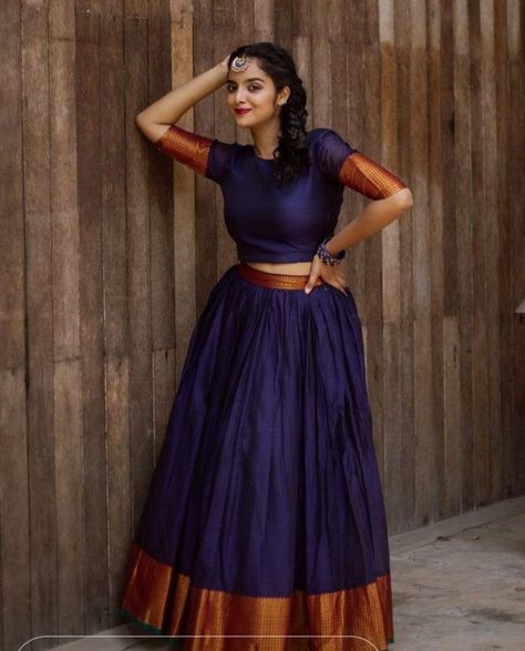 Long Skirt And Top From Old Saree, Traditional Full Frocks, Pavada And Top Model, Narayana Peta Sarees, Saree Stiched Dress, Dhawani Designs Kerala Onam, Narayana Peta Half Sarees, Narayana Peta Long Frocks, Pattu Pavadai Designs Women Kerala