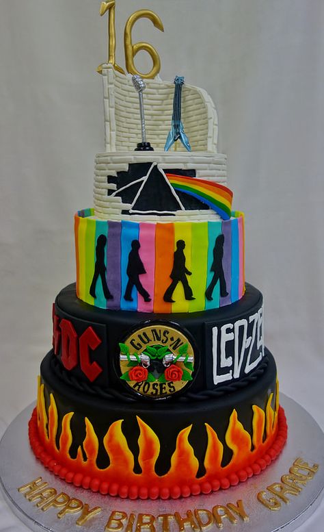 80s Rock Birthday Cake, 80s Rock Cake, Nirvana Cake, Rock Birthday Cake, Pink Floyd Cake, Rock And Roll Cake, Bolo Rock, Pastel Rock, Cake Music