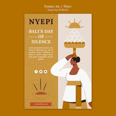 Nyepi Day, Flat Design Poster, Day Of Silence, Cool Posters, Poster Template, Free Psd, Flat Design, Food Design, Flyer Template