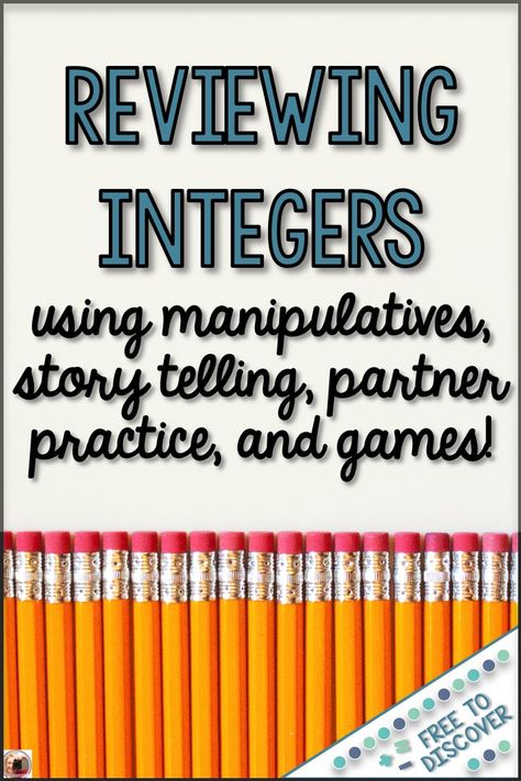 Need ideas for reviewing integers with your middle school or high school math students? Learn about how I use manipulatives, story telling, partner practice, and games to reinforce integer rules at the beginning of the year with my eighth grade math students. By Free to Discover. Integer Games, Teaching Integers, Math Rti, Math Integers, Geometry Math, Integer Operations, Classroom Essentials, Maths Resources, Middle School Math Teacher