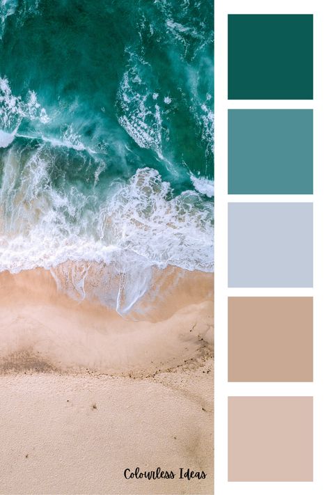 Follow for more colour palettes Teal Beach Color Palette, Sea Colour Pallete, Beach Wedding Pallet Colour Palettes, Aqua Pallete Color, Ocean Green Color Palette, Colour Palette Mediterranean, Coastal Colour Palette Inspiration, Beach Colours Palette, Water Pallete Color Schemes