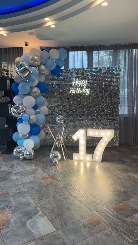 Mama Mia 18th Birthday, Blue Party Decorations For Women, Dancing Queen Birthday Decorations, Mama Mia Birthday Party Decorations, Blue Sweet 16 Backdrop, Blue Aesthetic Birthday Decor, Birthday Party Blue Aesthetic, Blue 13th Birthday Party Ideas, 18th Birthday Party Ideas Blue Theme