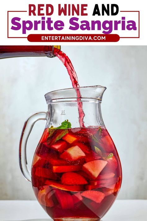 Easy Red Wine Sangria With Sprite Homemade Sangria Recipe Red, Sangria With Sprite, Easy Sangria, Best Sangria Recipe, Sangria Punch, Spanish Red Wine, Red Sangria Recipes, Easy Sangria Recipes, How To Make Sangria