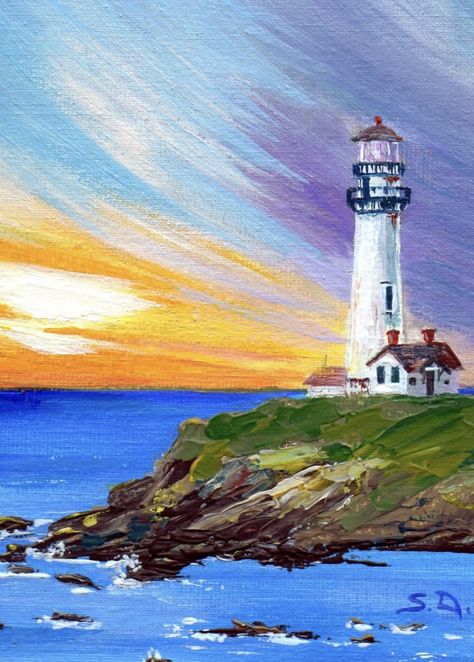 Lighthouse Paintings, Sea Scapes, Lighthouse Painting, Drawings Ideas, Light Houses, Acrylic Paintings, Lighthouse, Acrylic Painting, Art Painting