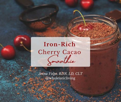 Iron-Rich Cherry Cacao Smoothie Low Iron Smoothies, Holistic Drinks, Anemic Diet, Iron Rich Smoothie, Clinical Herbalist, Suburban Homestead, Coconut Manna, Cacao Smoothie, Rich Recipes