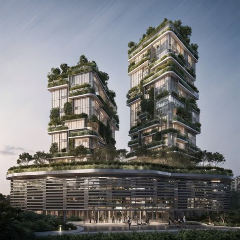 The future of architecture is GREEN? Futuristic symbiotic complex with green balconies, sun breakers, and louvers. A modern, sustainable living space harmonizing with nature. . . . #sustainablearchitecture #GreenDesign #AIArchitecture #UrbanOasis #FuturisticLiving #EcoFriendly #GreenBuilding #SmartDesign #UrbanJungle #EnvironmentalDesign #NatureIntegration #InnovativeArchitecture #SustainableLiving #GreenSpaces #ArchitecturalPhotography #EcoUrbanism #ModernLiving #SustainableFuture #Climate... Hot Climate Architecture, Sun Breakers, Green Futuristic, Innovative Architecture, Green Architecture, Residential Complex, High Rise Building, Urban Oasis, Environmental Design