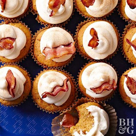 As if we needed any more proof that everything's better with bacon ... Potato Cupcakes, Bacon Desserts, Sweet Potato Cupcakes, Bourbon Cream, Chocolate Bacon, Bacon Lover, Surf And Turf, Best Bacon, Candied Bacon