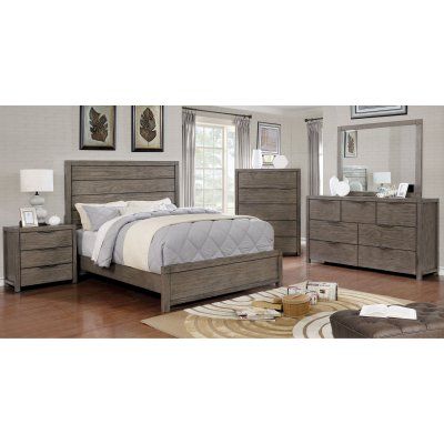 Furniture of America Bennett Rustic Panel Bed with Optional Drawers - IDF-7861F Bed Frame Sets Cheap With Dresser Grey, Rustic Style Bedroom, Wooden Bedroom Furniture, King Size Bedroom Furniture Sets Bed Bath & Beyond, New Classic Furniture, Wooden Bedroom, Frame Headboard, Bedroom Chest, Bedroom Panel