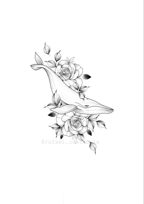 Dolphin With Flowers Tattoo, Dolphin Flower Tattoo, Dolphin And Flower Tattoo, Humpback Whale Tattoo, Cool Animal Tattoos, Dolphins Tattoo, Animal Tattoo Ideas, Soul Tattoo, Meaningful Tattoo Quotes